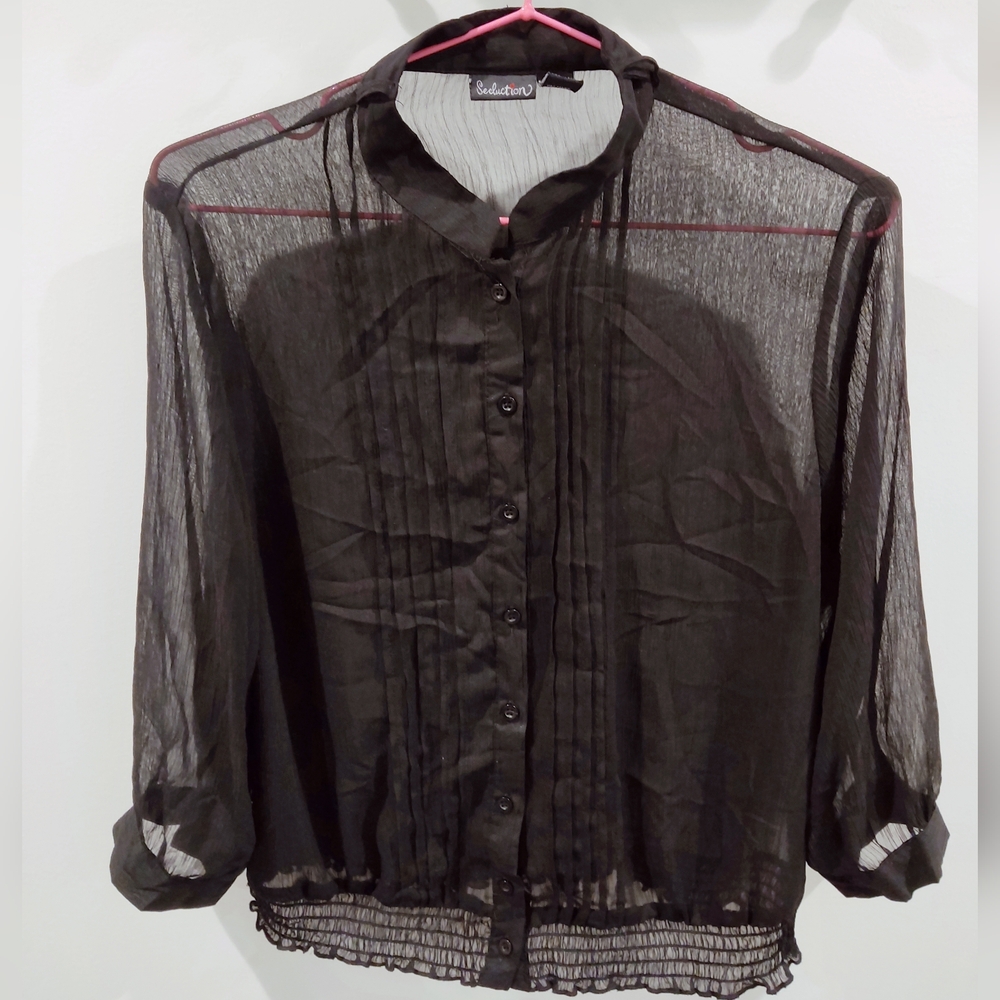 Seduction Sheer Black Button-Up Shirt